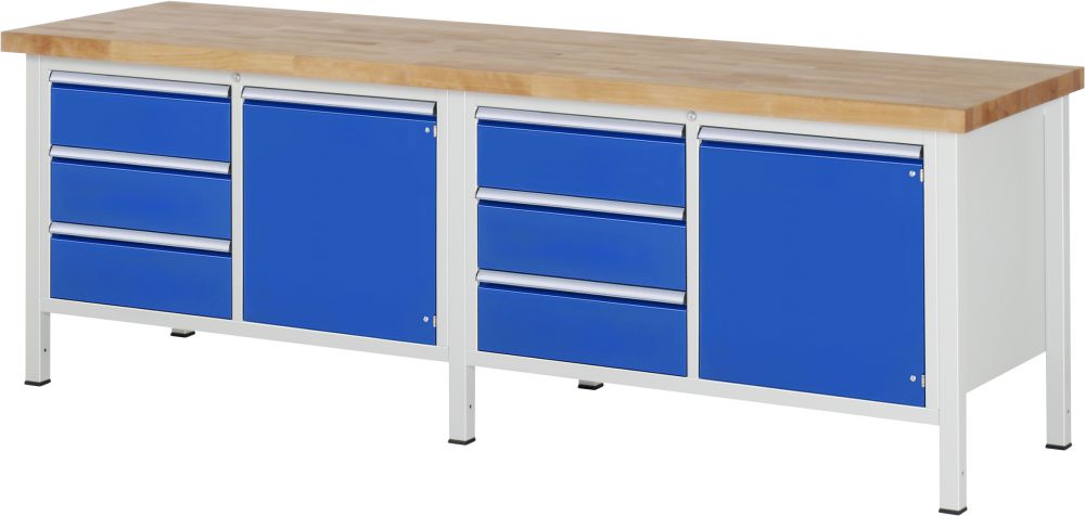 Produktbild RAU Werkbank Modell 8468 B2500 x T700 x H840 mm, Gestell RAL7035, Ausstatung RAL5010