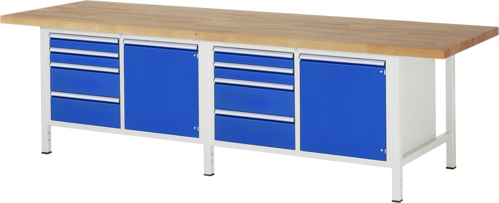 Produktbild RAU Werkbank Modell 8470 B3000 x T900 x H840 mm, Gestell RAL7035,Ausstatung RAL5010