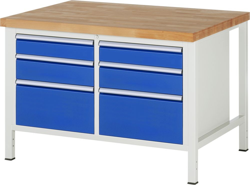 Produktbild RAU Werkbank Modell 8475 B1250 x T900 x H840 mm, Gestell RAL7035, Ausstatung RAL5010