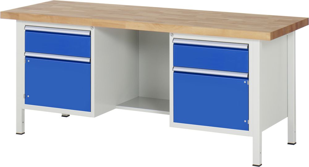 Produktbild RAU Werkbank Modell 8551 B2000 x T700 x H840 mm, Gestell RAL7035, Ausstatung RAL5010