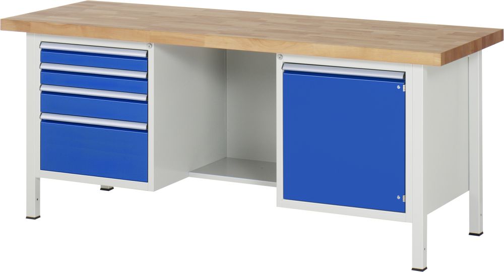 Produktbild RAU Werkbank Modell 8553 B2000 x T700 x H840 mm, Gestell RAL7035, Ausstatung RAL5010