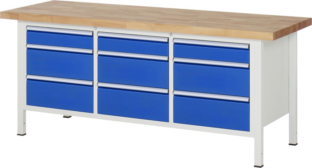 Produktbild RAU Werkbank Modell 8573 B2000 x T700 x H840 mm, Gestell RAL7035, Ausstatung RAL5010 bild 1