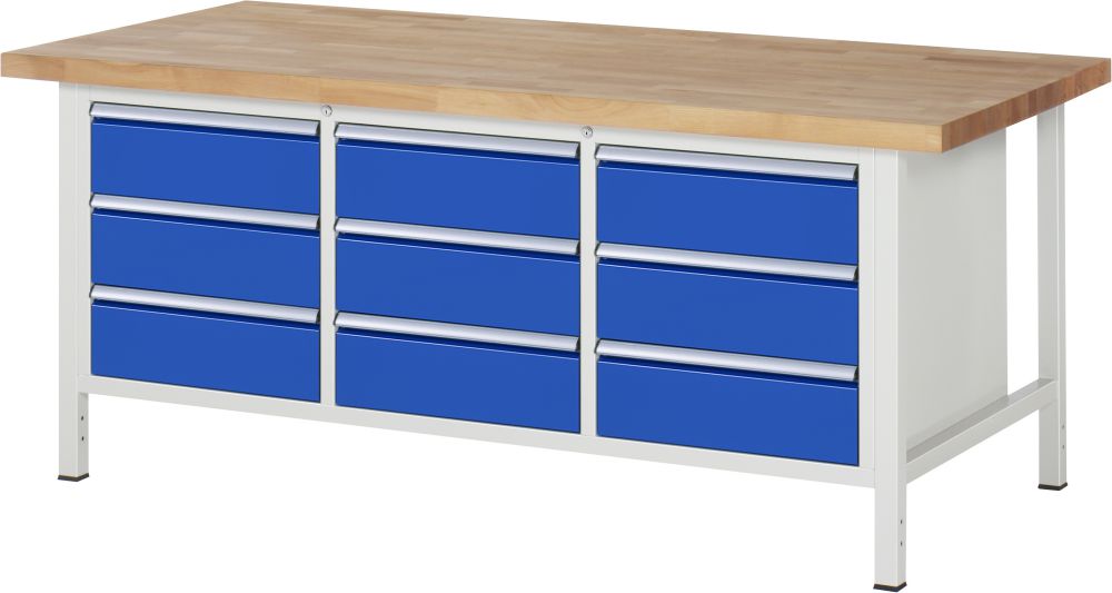 Produktbild RAU Werkbank Modell 8574 B2000 x T900 x H840 mm, Gestell RAL7035, Ausstatung RAL5010 bild 1