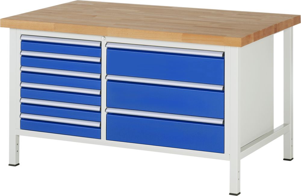 Produktbild RAU Werkbank Modell 8653 B1500 x T900 x H840 mm, Gestell RAL7035, Ausstatung RAL5010 bild 1