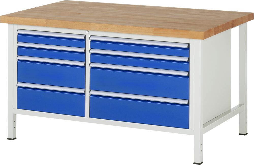Produktbild RAU Werkbank Modell 8654 B1500 x T900 x H840 mm, Gestell RAL7035, Ausstatung RAL5010 bild 1