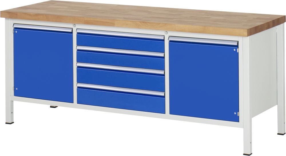 Produktbild RAU Werkbank Modell 8752 B2000 x T700 x H840 mm, Gestell RAL7035, Ausstatung RAL5010