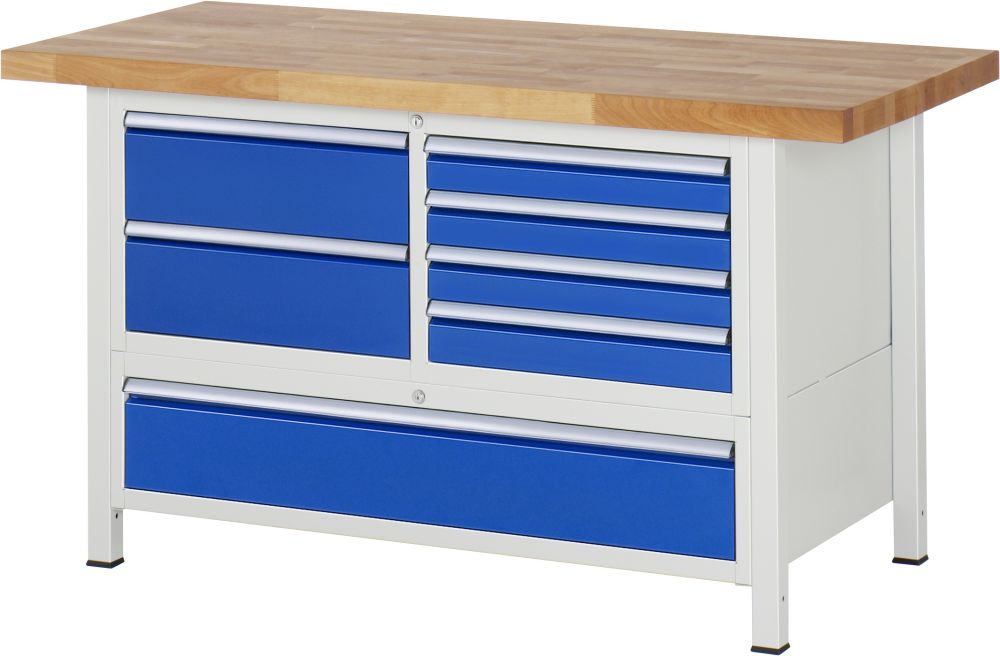 Produktbild RAU Werkbank Modell 8931 B1500 x T700 x H840 mm, Gestell RAL7035, Ausstatung RAL5010