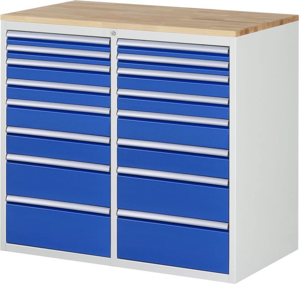Produktbild Rau Schubladenschrank Serie 7000 RAL7035 RAL5010 8 Schubladen B1145 mm