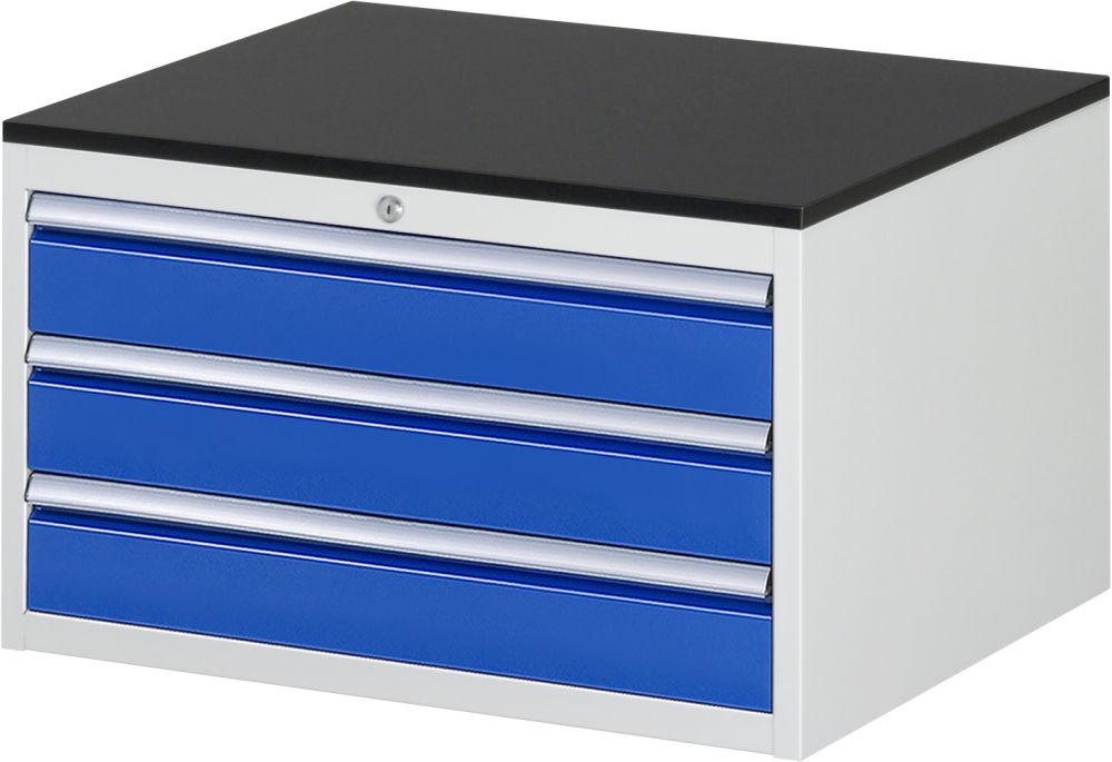Produktbild Rau Schubladenschrank Serie 7000 3 Schubladen Platte Melaminharz RAL7035 RAL5010