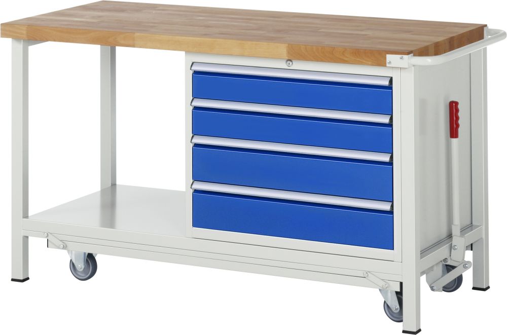 Produktbild RAU Werkbank mit absenkbarem Fahrgestell Modell 8262 B 1500 mm x T 700 mm x H 880 mm