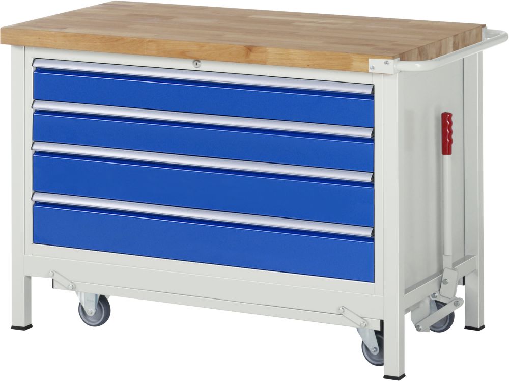 Produktbild RAU Werkbank mit absenkbarem Fahrgestell Modell 8362 B 1250 mm x T 700 mm x H 880 mm