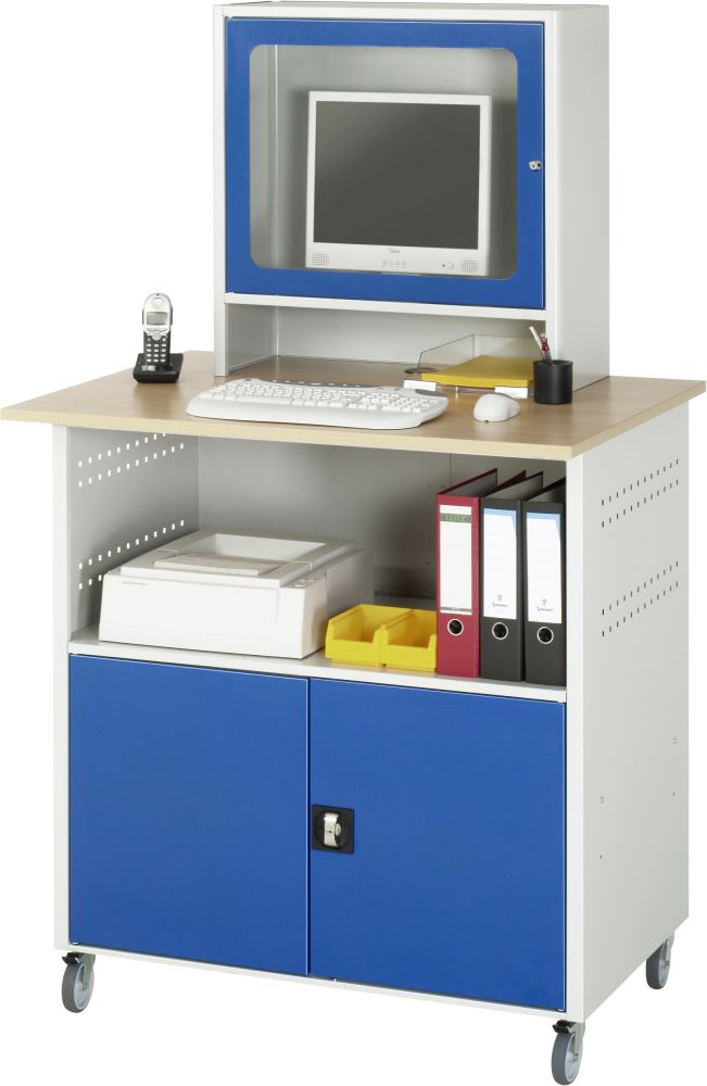 Produktbild RAU Computer-Tisch 1023 B1100 x T800 x H1860 mm, Gestell RAL7035, Ausstatung RAL5010