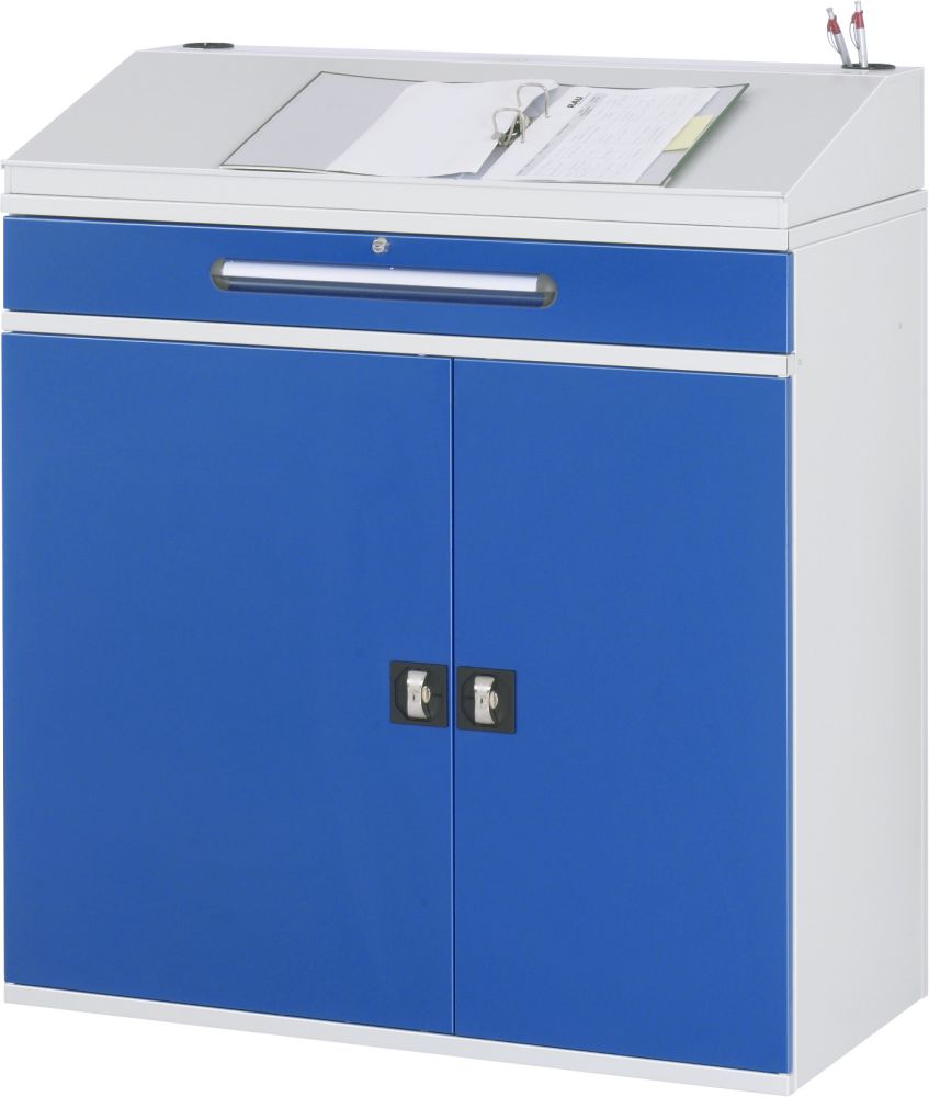Produktbild RAU Beistellschrank-Stehpult 02 B1100 x 520 mm, Gestell RAL7035, Ausstatung RAL5010 bild 2