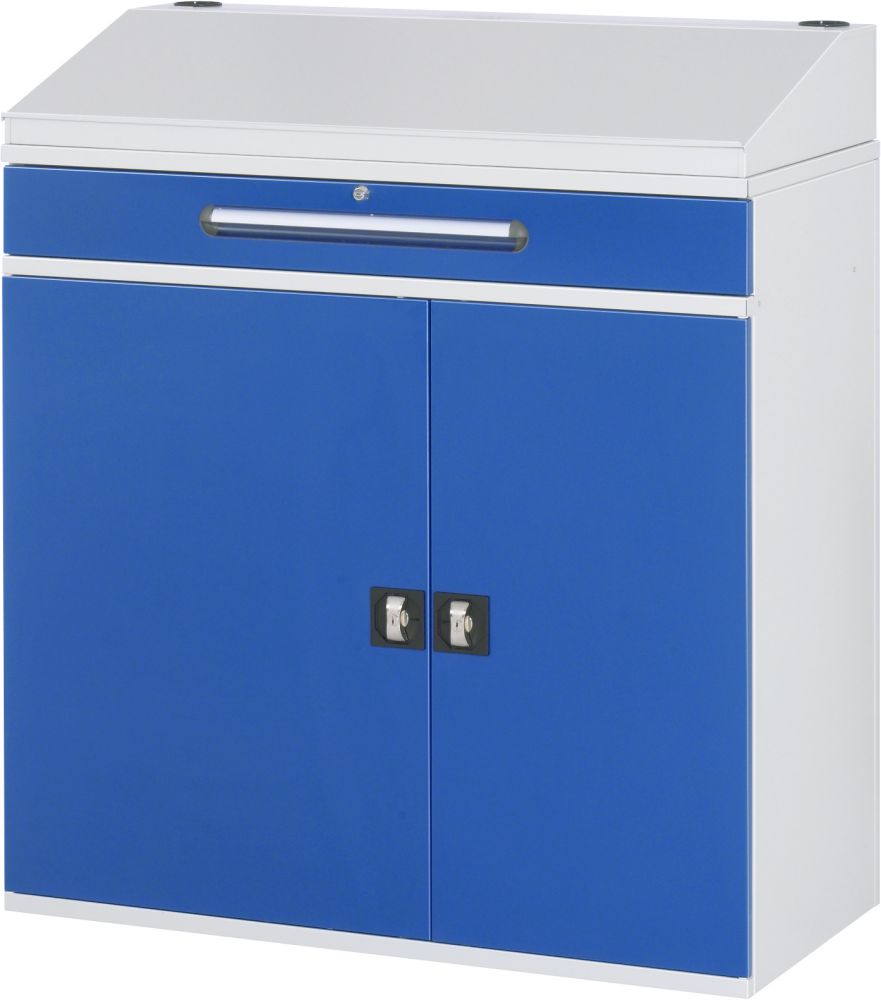 Produktbild RAU Beistellschrank-Stehpult 02 B1100 x 520 mm, Gestell RAL7035, Ausstatung RAL5010 bild 3