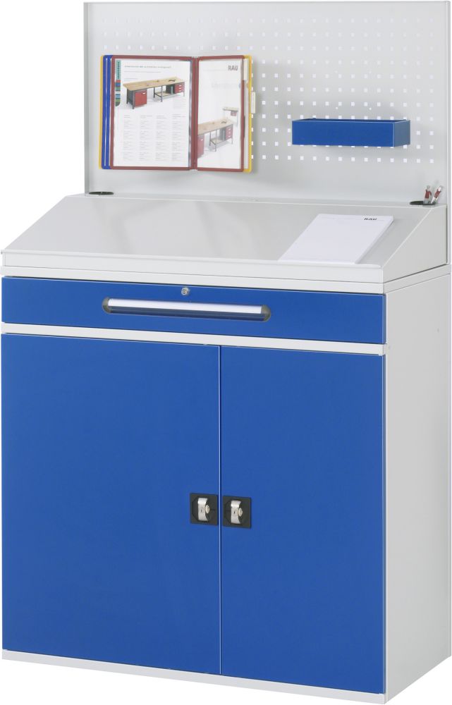 Produktbild RAU Beistellschrank-Stehpult 04 B1100 x T520 mm, Gestell RAL7035, Ausstatung RAL5010 bild 2