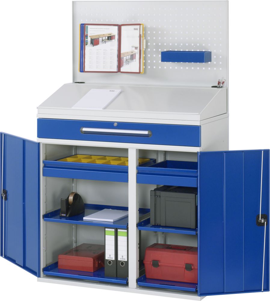 Produktbild RAU Beistellschrank-Stehpult 04 B1100 x T520 mm, Gestell RAL7035, Ausstatung RAL5010 bild 3
