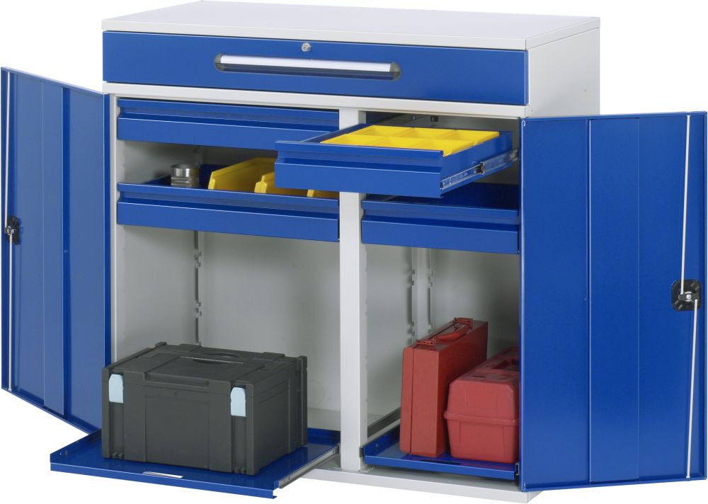 Produktbild RAU Beistellschrank-Stehpult 32 B1100 x T520 mm, Gestell RAL7035, Ausstatung RAL5010