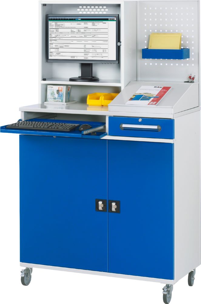 Produktbild Rau Werkbänke Computer Schrank 99 mobil 1100 x 520 x 1895 mm mit Monitorgehäuse