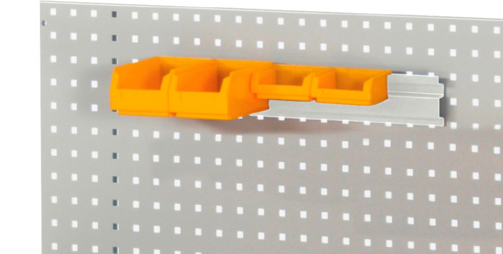 Produktbild Einhängeschiene 500 mm für Lochplatte, zur Aufnahme von Sichtlagerkästen, RAL703 bild 2