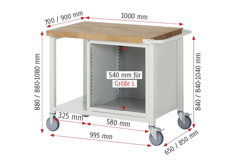 Produktbild Rau Werkbänke Fahrbare Werkbank 8162 1000 x 900 x 880 bis 1080 mm mit 4 Schubladen in blau bild 2