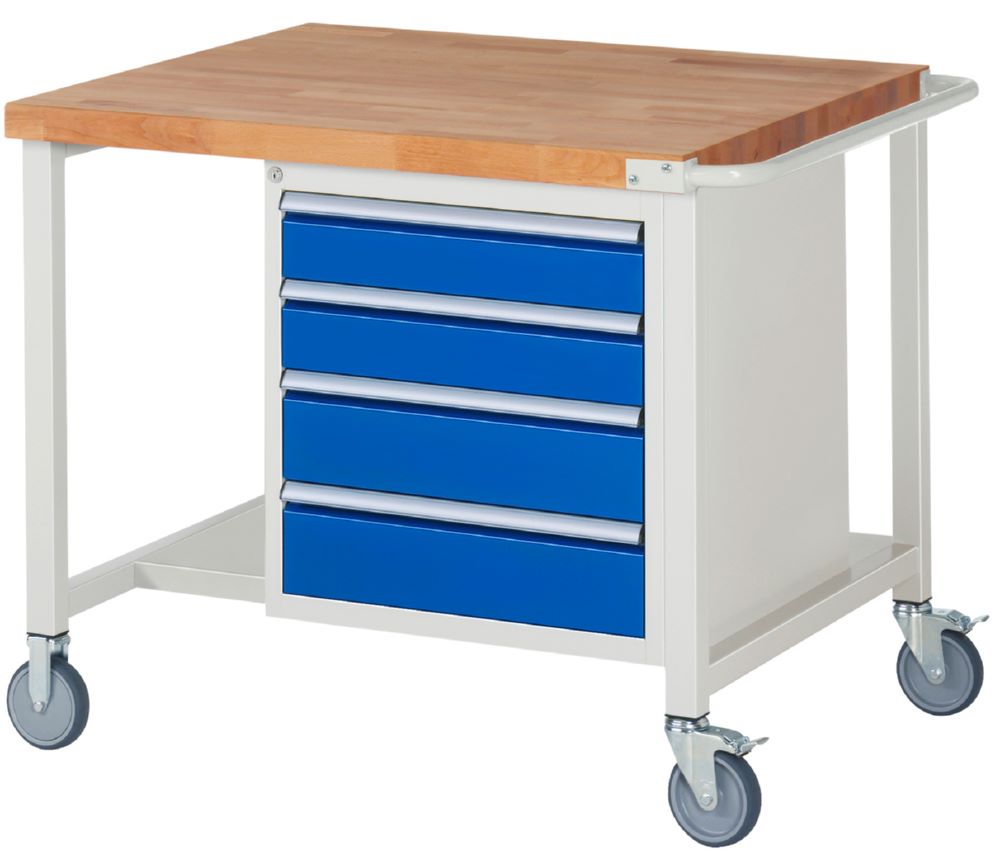 Produktbild Rau Werkbänke Fahrbare Werkbank 8162 1000 x 900 x 880 bis 1080 mm mit 4 Schubladen in blau bild 1