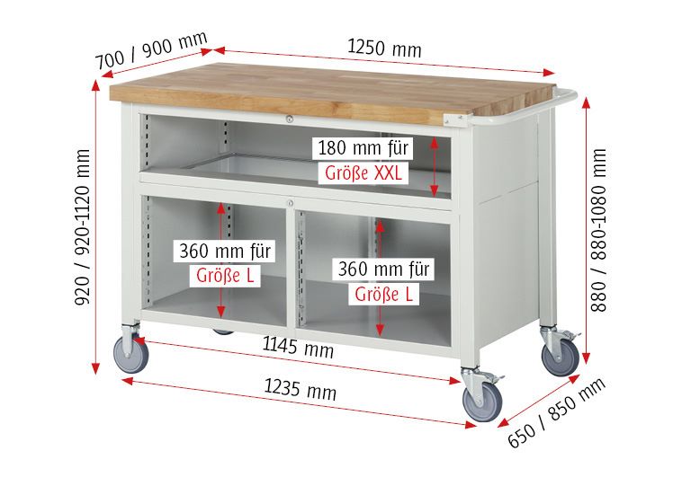 Produktbild Rau Werkbänke Fahrbare Werkbank 8921 1250 x 900 x 920 bis 1120 mm 7 Schubladen in blau bild 5