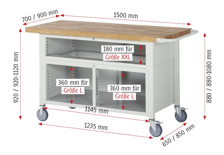 Produktbild Rau Werkbänke Fahrbare Werkbank 8921 1500 x 900 x 920 bis 1120 mm 7 Schubladen in blau bild 5