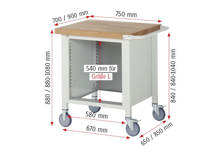 Produktbild Rau Werkbänke Fahrbare Werkbank 8152 750 x 900 x 880 mm 1 Schublade 1 Tür bild 4