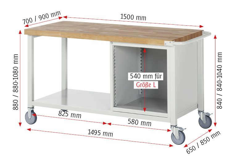 Produktbild Rau Werkbänke Fahrbare Werkbank 8152 1 Schublade 1 Tür 1500 x 900 x 880 mm bild 2