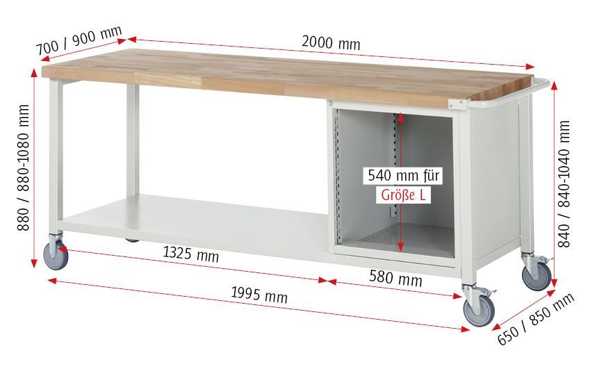 Produktbild Rau Werkbänke Fahrbare Werkbank 8152 2000 x 900 x 880 mm mit 1 Tür 1 Schublade bild 6