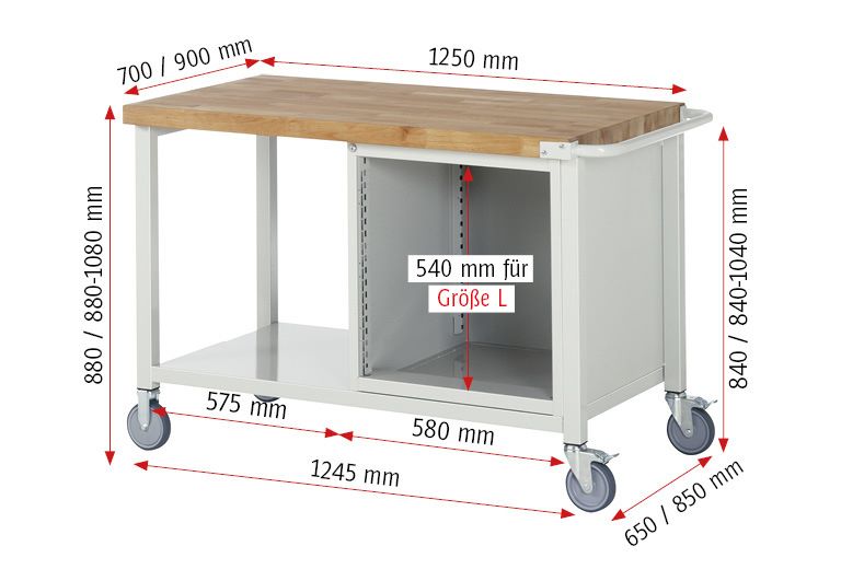 Produktbild Rau Werkbänke Fahrbare Werkbank 8157 3 Schubladen 1250 x 900 x 880 bis 1080 mm bild 5