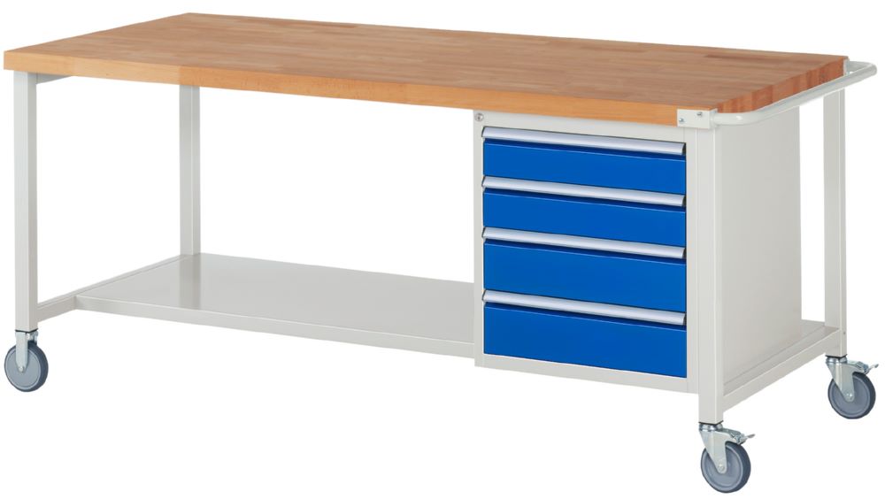 Produktbild Rau Werkbänke Fahrbare Werkbank 8162 mit 4 Schubladen 2000 x 900 x 880 bis 1080 mm