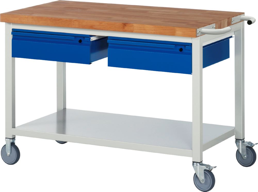 Produktbild Rau Werkbänke Fahrbare Werkbank 8002I6 1250 x 700 x 880 mm Ablageboden Metal mit 2 Schubladen