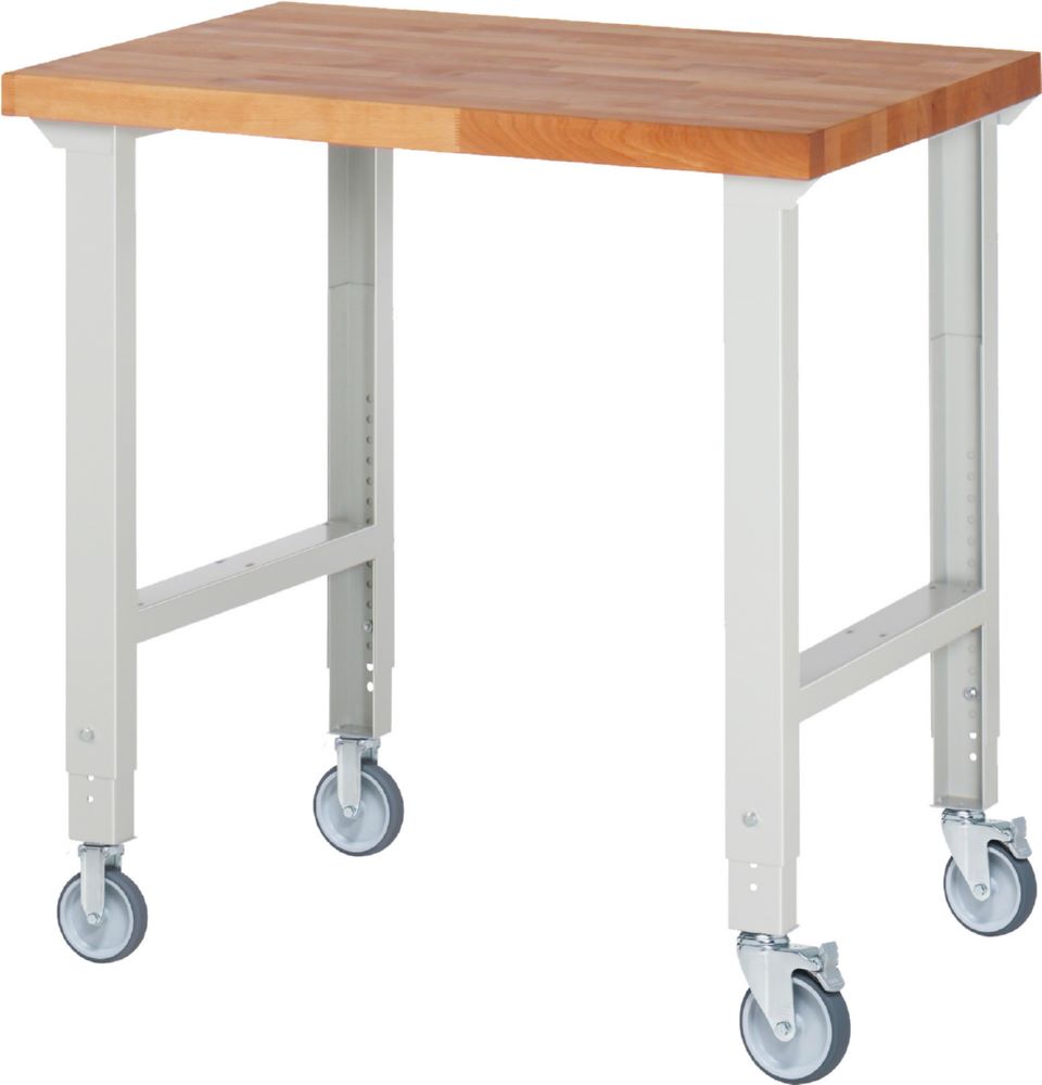 Produktbild Rau Werkbänke Fahrbare Werkbank 1000 x 700 x 950-1000 mm Arbeitsplatte 40 mm RAL 7035