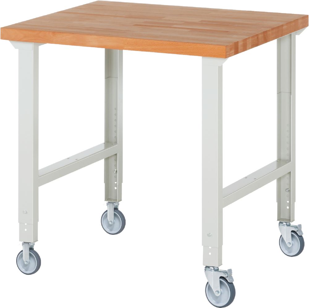 Produktbild Rau Werkbänke Fahrbare Werkbank 7000-1 1000 x 900 x 950-1000 mm Arbeitsplatte 40 mm RAL 7035