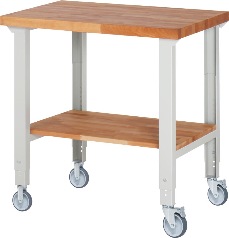 Produktbild Rau Werkbänke Fahrbare Werkbank 7000-7 1000 x 700 x 950-1000 mm Arbeitsplatte 40 mm RAL 7035