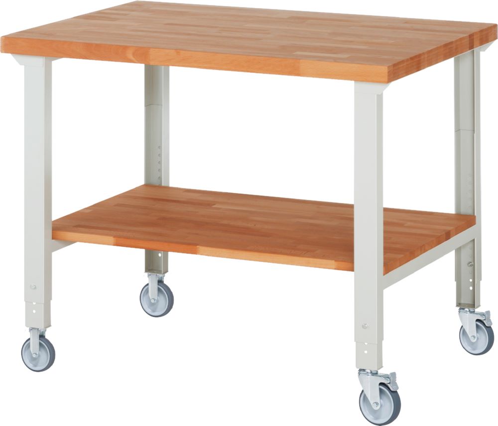 Produktbild Rau Werkbänke Fahrbare Werkbank 7000-7 1250 x 900 x 950-1000 mm Arbeitsplatte 40 mm RAL 7035