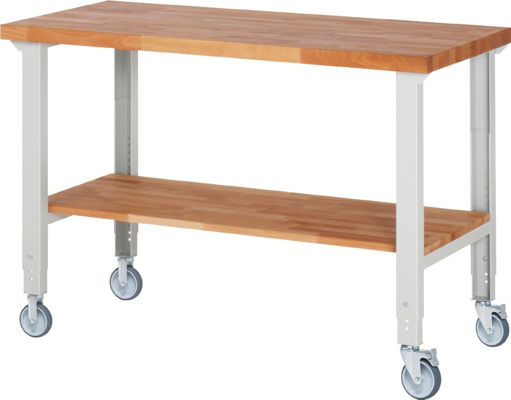 Produktbild Rau Werkbänke Fahrbare Werkbank 7000-7 1500 x 700 x 950-1000 mm Arbeitsplatte 40 mm RAL 7035