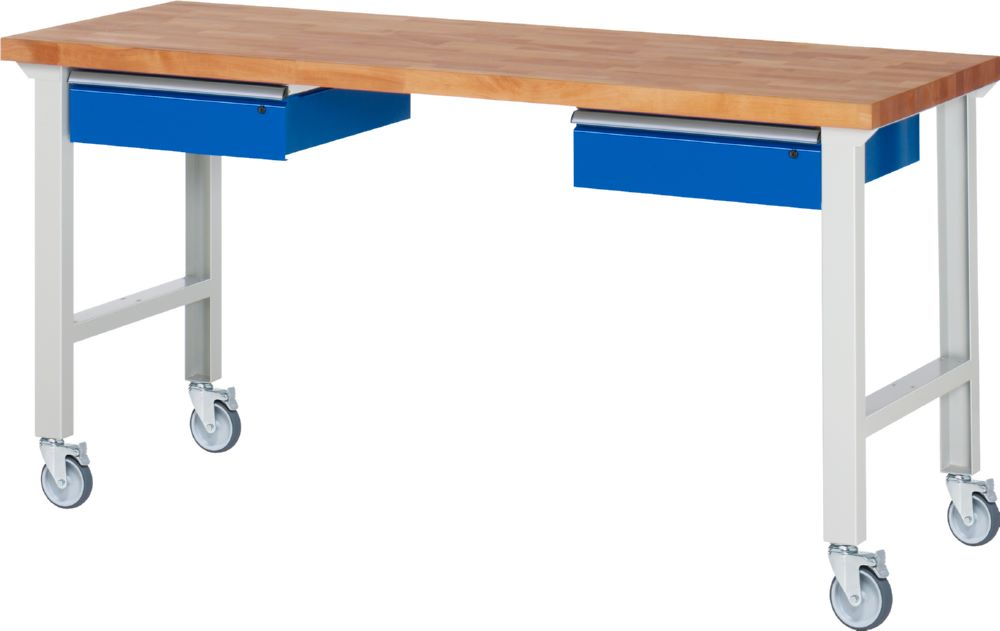 Produktbild Rau Werkbänke Fahrbare Werkbank 7002A1 2000 x 700 x 1000 mm mit 2 Schubladen mit 4 Lenkrollen