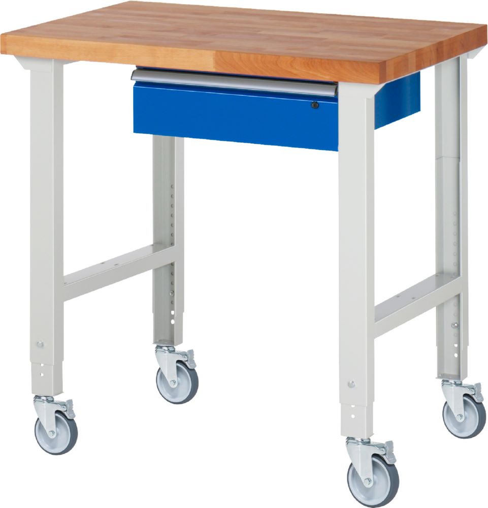 Produktbild Rau Werkbänke Fahrbare Werkbank 7001A1 1000 x 700 x 950-1000 mm mit 1 Schublade 4 Lenkrollen