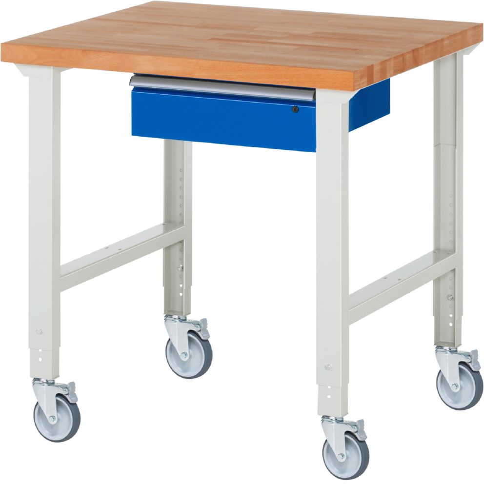 Produktbild Rau Werkbänke Fahrbare Werkbank 7001A1 1000 x 900 x 950-1000 mm mit 1 Schublade 4 Lenkrollen
