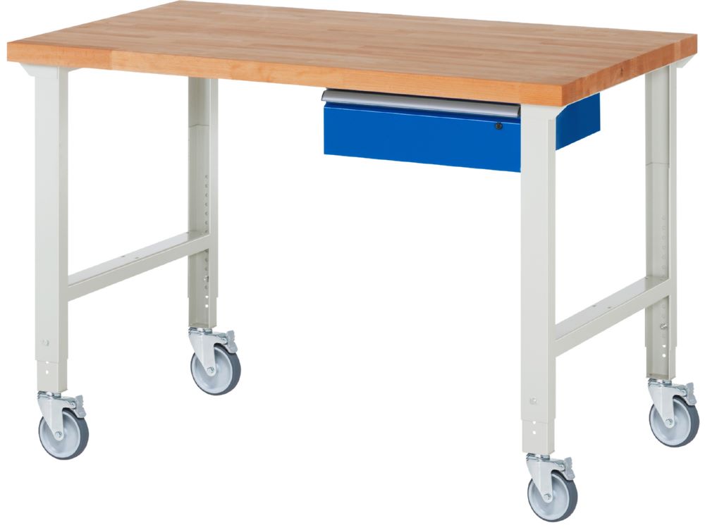 Produktbild Rau Werkbänke Fahrbare Werkbank 7001A1 1500 x 900 x 950-1000 mm mit 1 Schublade 4 Lenkrollen