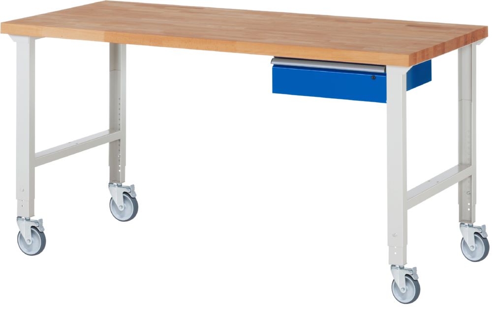 Produktbild Rau Werkbänke Fahrbare Werkbank 7001A1 2000 x 900 x 950-1000 mm mit 1 Schublade 4 Lenkrollen