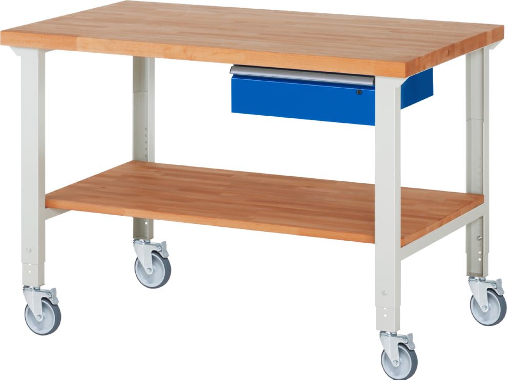 Produktbild Rau Werkbänke Fahrbare Werkbank 7001A7 1500 x 900 x 950-1000 mm mit 1 Schublade 4 Lenkrollen