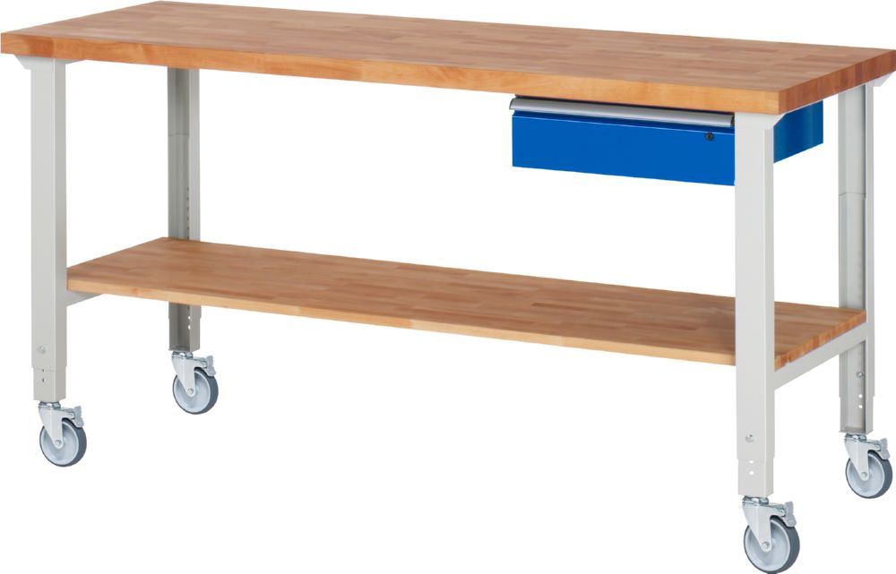 Produktbild Rau Werkbänke Fahrbare Werkbank 7001A7 2000 x 700 x 950-1000 mm mit 1 Schublade 4 Lenkrollen