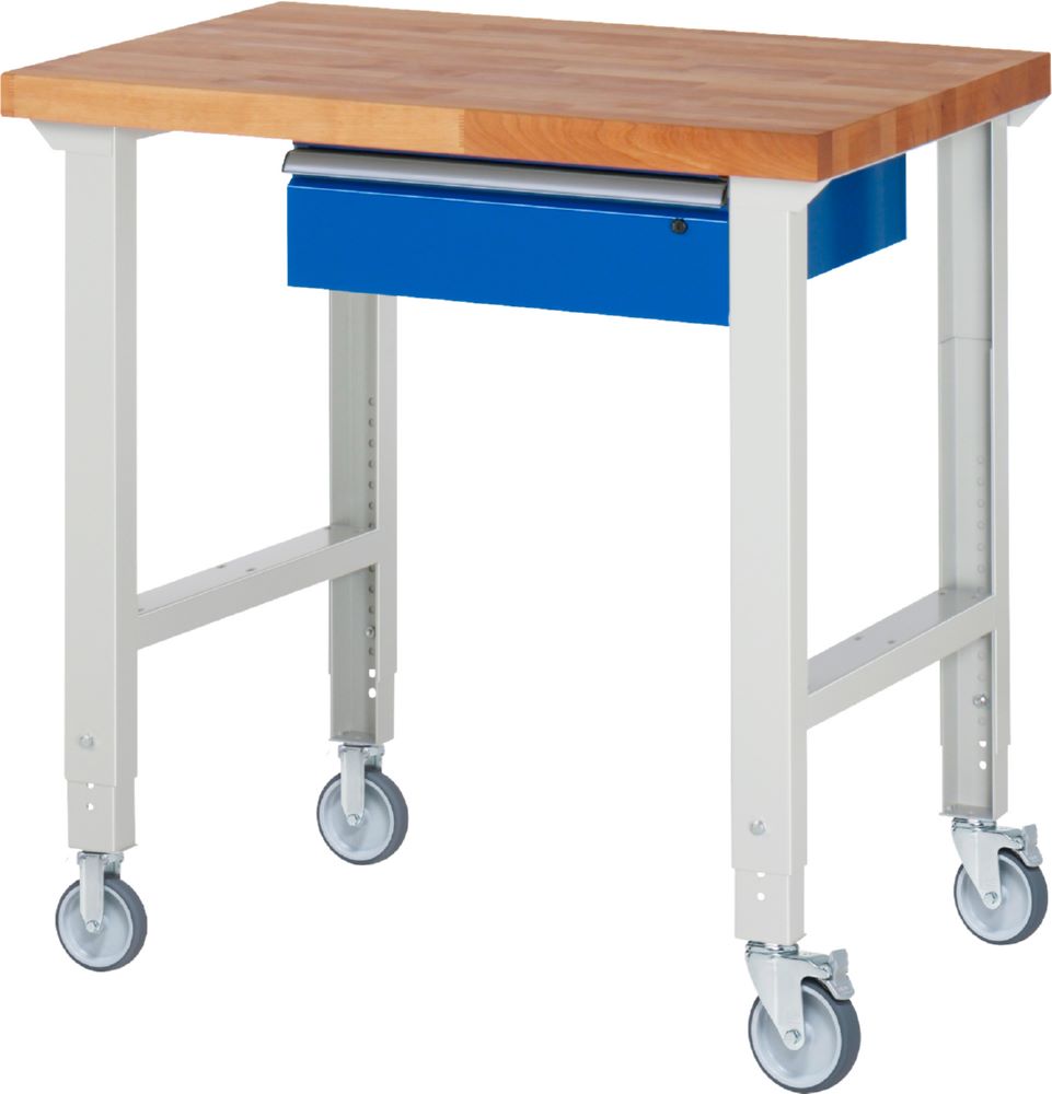 Produktbild Rau Werkbänke Fahrbare Werkbank 7001A1 1000 x 700 x 950-1000 mm mit 1 Schublade RAL 7035/5010