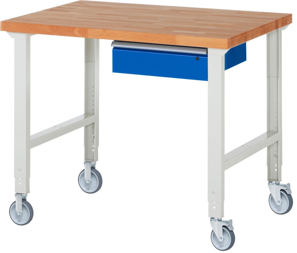 Produktbild Rau Werkbänke Fahrbare Werkbank 7001A1 1250 x 900 x 950-1000 mm mit 1 Schublade RAL 7035/5010
