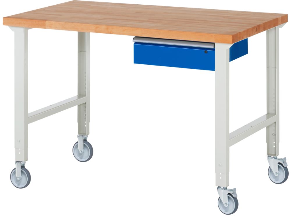 Produktbild Rau Werkbänke Fahrbare Werkbank 7001A1 1500 x 900 x 950-1000 mm mit 1 Schublade RAL 7035/5010