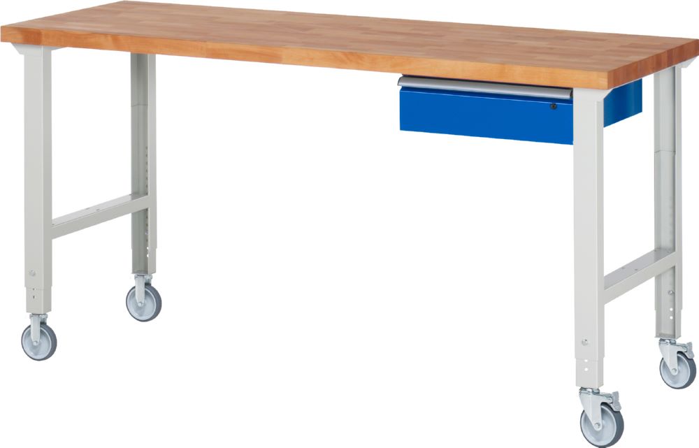 Produktbild Rau Werkbänke Fahrbare Werkbank 7001A1 2000 x 700 x 950-1000 mm mit 1 Schublade RAL 7035/5010