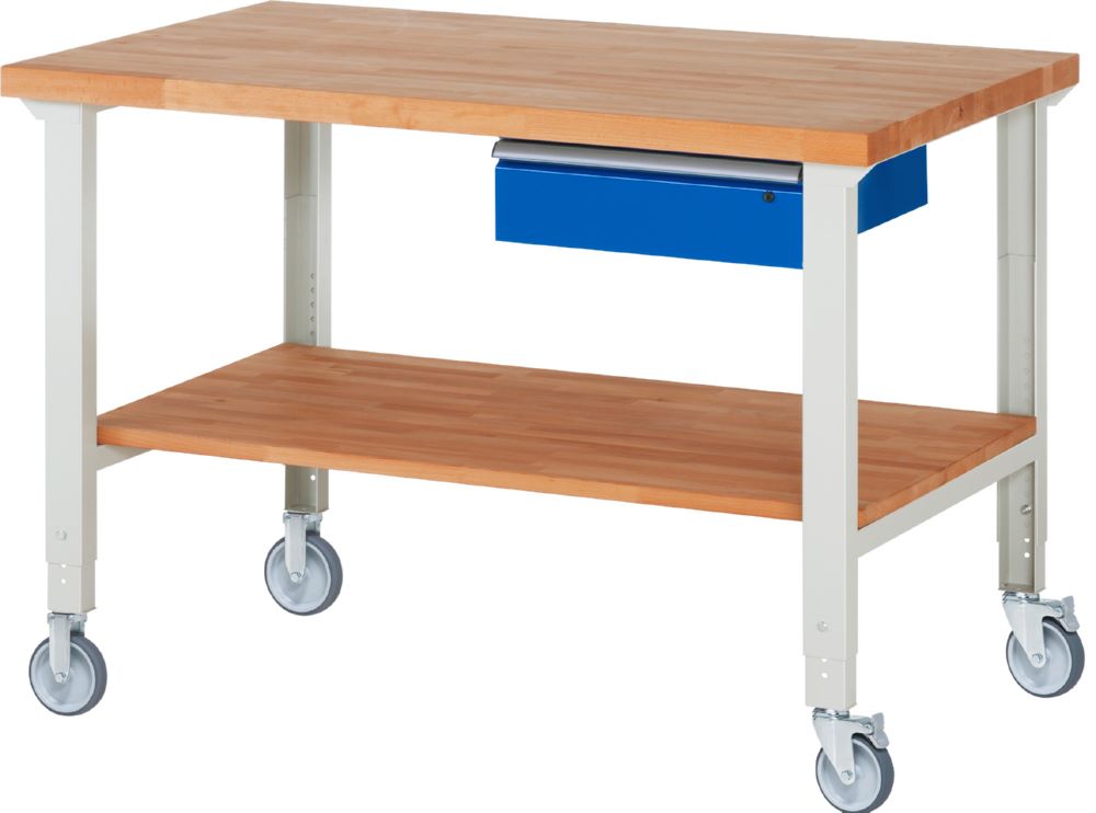 Produktbild Rau Werkbänke Fahrbare Werkbank 7001A7 1500 x 900 x 950-1000 mm mit 1 Schublade RAL 7035/5010